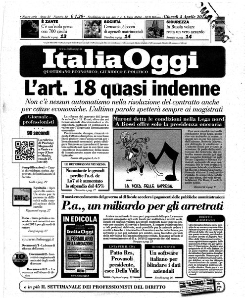 Italia oggi : quotidiano di economia finanza e politica